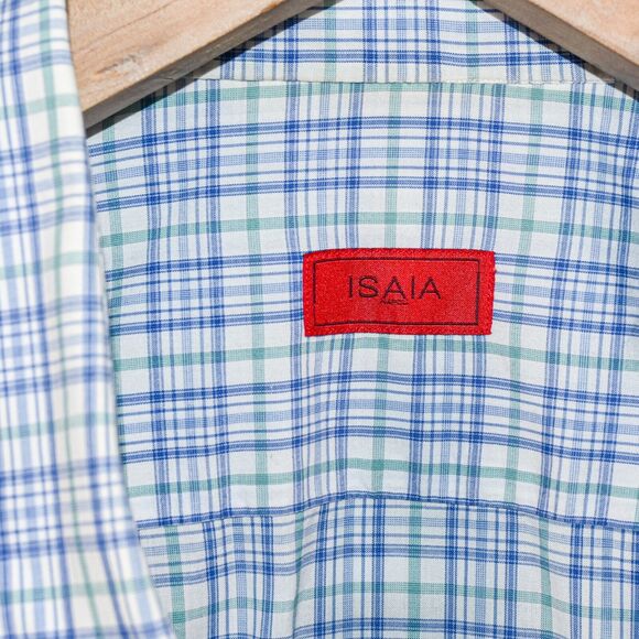 ISAIA Napoli Men's Button up Dress Shirt in Blue gren check cotton size 16 1/2 - Picture 2 of 8